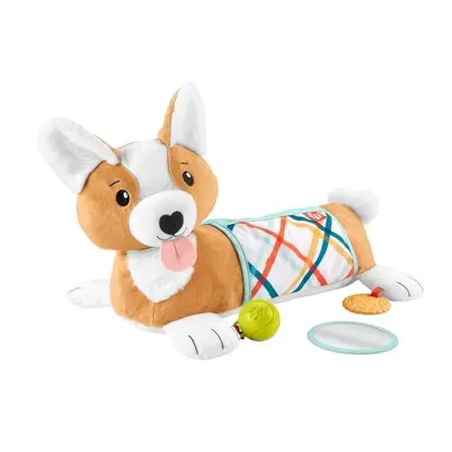 Produktbild: Fisher-Price Baby-Spielzeug zum Spielen in der Bauchlage, 3-in-1 Hündchen Spielkissen mit BPA-freiem Beißring, Rassel und Spiegel-Spielzeug