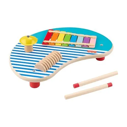Produktbild: Fisher-Price Kleinkinderspielzeug Holz-Musiktisch mit Percussion-Instrumenten, 3 Holzteile für Kinder ab 2 Jahren, HXT91