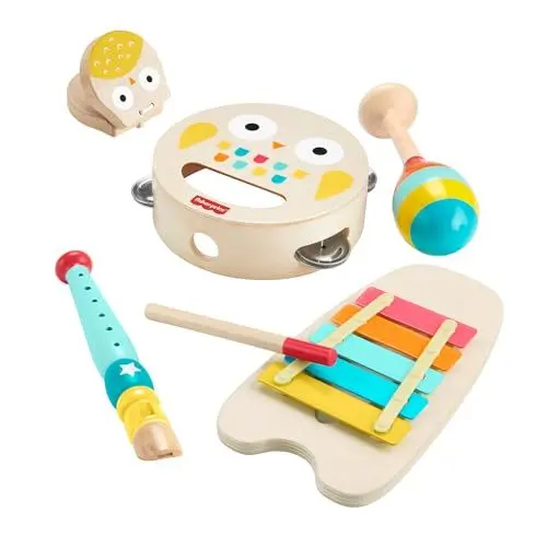 Produktbild: Fisher-Price Musik-Geschenkset für Kleinkinder mit Tierspielzeug-Instrumenten, 6 Holzteile für Kinder ab 2 Jahren, HXT90