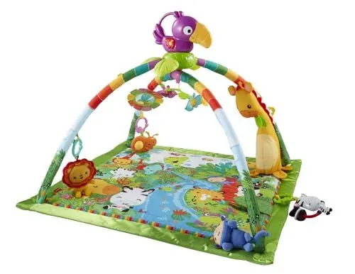 Produktbild: Fisher-Price Rainforest Erlebnisdecke, Krabbeldecke für Baby mit Spielbogen, Dschungel Spieldecke mit Musik und Licht, Babyspielzeug, für Neugeborene, ab Geburt, GXC35