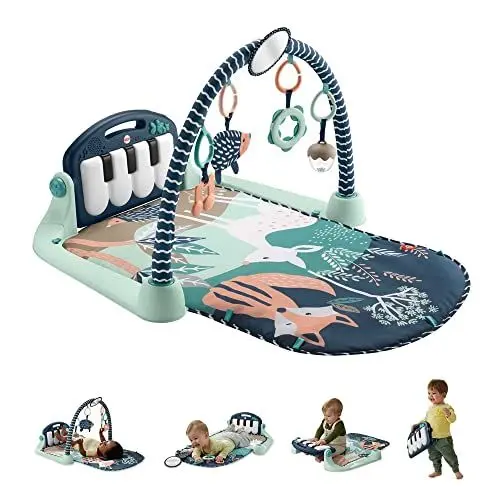 Produktbild: Fisher-Price -Spieldecke-Erlebnisdecke Spielcenter für Neugeborene mit Klavier-Musikspielzeug & Spielzeuge zum Spielen in der Bauchlage, marineblaues, Babyspielzeug ab der Geburt, nur bei Amazon-HKX37