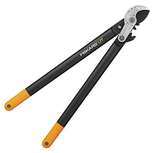 Produktbild: Fiskars PowerGear Amboss-Getriebeastschere für trockene Zweige und Äste, Schneide und stumpfes Gegenstück, Antihaftbeschichtet, Gehärteter Präzisionsstahl, Länge: 69 cm, Schwarz/Orange, L77, 1000583
