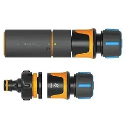 Produktbild: Fiskars Schlauchdu?sen Starterkit, SoftGrip, Mit Schlauchdüse, Hahnverbinder Multi und Schlauchanschlüssen, Ø 1,3-1,5 cm (1/2-5/8''), Schwarz/Orange/Blau, 1027091