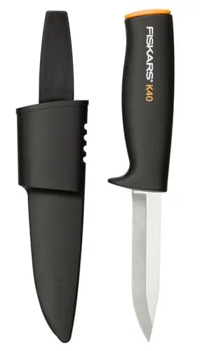 Produktbild: Fiskars Universalmesser, Inklusive Köcher zum sicheren Verstauen, Länge: 22,5 cm, Schwarz/Orange, K40, 1001622