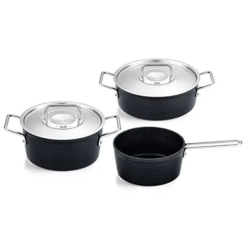 Produktbild: Fissler Adamant / Aluminium-Kochtopfset, 3-teilig, Töpfe-beschichtet mit Metalldeckel, antihaftend (1 Kochtopf ,1 Bratentopf, 1 Stielkasserolle) - Induktion, Anthrazit