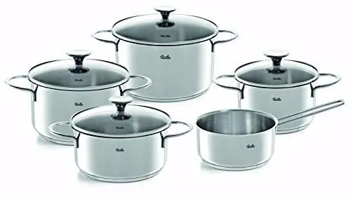 Produktbild: Fissler Copenhagen / Edelstahl-Topfset, 5-teilig, Kochtopf-Set, Töpfe mit Glas-Deckel, Induktion, alle Herdarten (3 Kochtöpfe, 1 Bratentopf, 1 Stielkasserolle-deckellos)