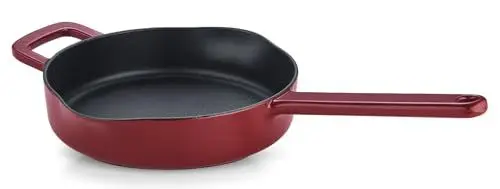 Produktbild: Fissler Moments Collection/Emaillierte Gusseisen-Pfanne (Ø 24 cm) antihaftend, hoher Rand, mit Ausgießern, Aufhänge-Öse, PFAS/PTFE-frei, Induktion – Burgunderrot