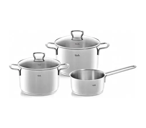 Produktbild: Fissler San Francisco/Edelstahl-Topfset, 3-teilig, Kochtopf-Set, Töpfe mit Glas-Deckel, Induktion (2 Kochtöpfe, 1 Stielkasserolle) – Induktion