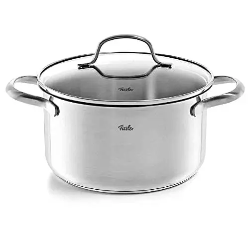 Produktbild: Fissler San Francisco/Edelstahl-Topf (5,3 L - Ø 24 cm) Kochtopf mit Glas-Deckel, Schüttrand, Mess-Skala - Induktion