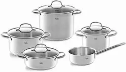 Produktbild: Fissler San Francisco / Edelstahl-Topfset, 5-teilig, Töpfe mit Glas-Deckel, Induktion, alle Herdarten (3 Kochtöpfe, 1 Bratentopf, 1 Stielkasserolle-deckellos), Silber