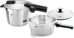 Produktbild: Fissler Vitaquick Premium / Schnellkochtopf-Set, 2-teilig (2 Schnellkochtöpfe mit Metalldeckel 3,5 L + 6 Liter ,1 Zusatz-Glasdeckel) – Induktion