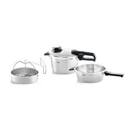 Produktbild: Fissler Vitavit Premium / Schnellkochtopf-Set, 4-teilig (4,5l - Ø 22 cm & Schnellbratpfanne 2,5l - Ø 22 cm) inkl. Metall-Deckel, Einsatz - Induktion, Silber