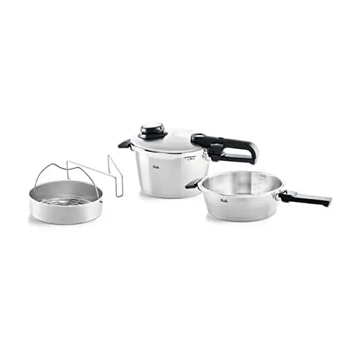 Produktbild: Fissler Vitavit Premium / Schnellkochtopf-Set, 4-teilig (4,5l - Ø 22 cm & Schnellbratpfanne 2,5l - Ø 22 cm) inkl. Metall-Deckel, Einsatz - Induktion, Silber