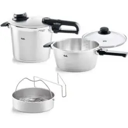 Produktbild: Fissler Vitavit Premium / Schnellkochtopf-Set, 5-teilig (6l - Ø 22 cm & Schnellbratpfanne 3,5l - Ø 22 cm) inkl. Metall-Deckel, Glas-Deckel, Einsatz - Induktion, Silber