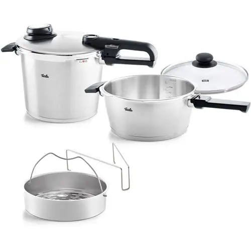 Produktbild: Fissler Vitavit Premium / Schnellkochtopf-Set, 5-teilig (6l - Ø 22 cm & Schnellbratpfanne 3,5l - Ø 22 cm) inkl. Metall-Deckel, Glas-Deckel, Einsatz - Induktion, Silber