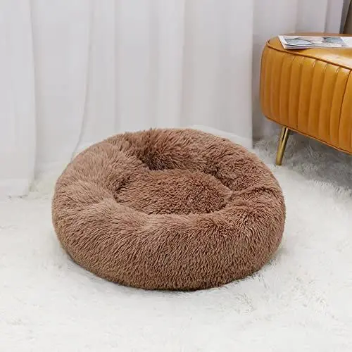 Produktbild: FISTAD Hundebett Katzebett, Weiches und Flauschiges Haustierbett Round Waschbar Nest für Hunde und Katzen für Die Meisten Haustiere (50cm Khaki)