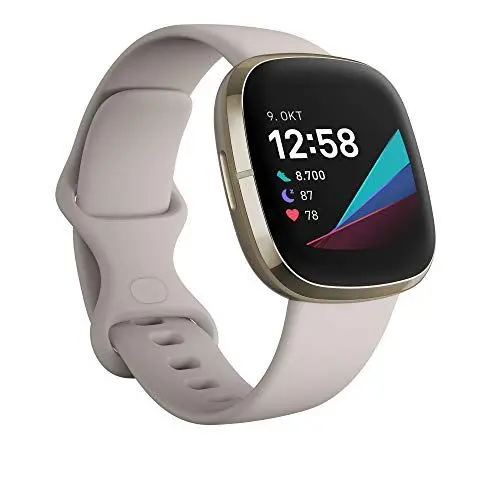 Produktbild: Fitbit Sense Advanced Smartwatch with Tools for Heart Health, Stress Management & Skin Temperature Trends, Lunar White/ Soft Gold Stainless Steel