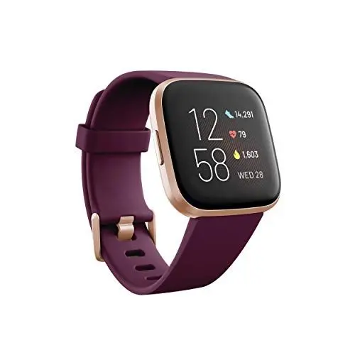 Produktbild: Fitbit Versa 2 Amazon Exclusive – Gesundheits- und Fitness-Smartwatch mit Sprachsteuerung, Schlafindex und Musikfunktion, Bordeaux, mit Alexa-Integration
