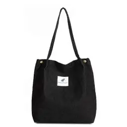 Produktbild: FITDON Cord Umhängetasche Damen, Groß Schultertasche Canvas Tasche Tote Handtasche für Alltag, Büro, Schulausflug und Einkauf - Schwarz
