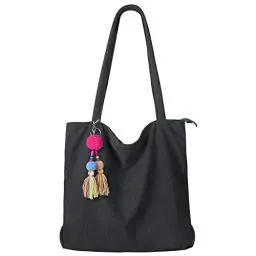 Produktbild: FITDON cord Tasche Damen Umhängetasche mit Reißverschluss, Groß Shopper Tasche Schultertaschen Tote Bag Handtasche, Schwarz