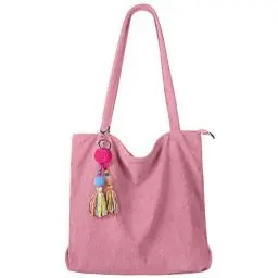Produktbild: FITDON cord Tasche Damen Umhängetasche mit Reißverschluss, Groß Shopper Tasche Schultertaschen Tote Bag Handtasche, Rosa