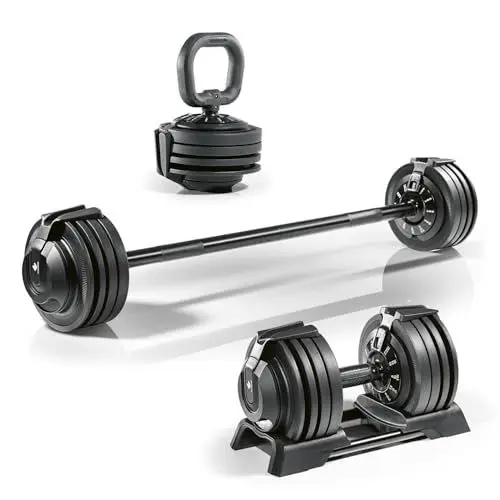 Produktbild: FitEngine Multifunktionshantel Set von 3-24 kg | Verstellbar zu Kurz- & Langhantel und Kettlebell | Vielseitiges Training zu Hause | Ideal für Kraftaufbau und Ausdauer | Für ein effektives Workout