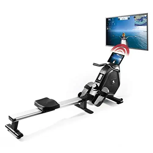 Produktbild: FitEngine Rudergerät mit Magnetwiderstand, Kompakter Klappmechanismus, 8 individuelle Widerstandsstufen, hochwertiges Bremssystem, App-kompatibel Kinomap, inkl. Display und Tablethalterung, Schwarz