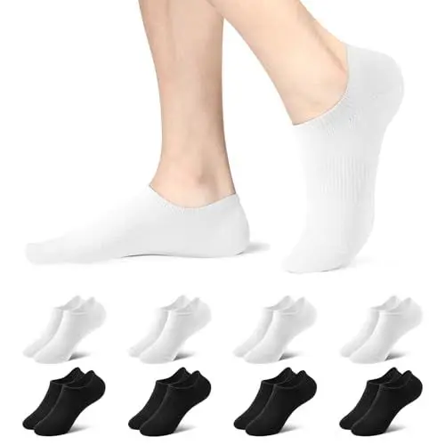 Produktbild: fitfets Sneaker Socken Damen Herren Füßlinge 8 Paar mit Rutschfest Silikon, Unsichtbare No Show Sneakersocken Kurz Schwarz und Weiß,39-42