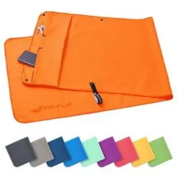 Produktbild: Fit-Flip Fitness Handtuch aus Mikrofaser - mit Magnet und Reißverschluss Tasche - Fitnesshandtuch für Sport und Gym - Kompakt & Schnelltrocknend - Sporthandtuch Fitnessstudio - Orange - 130x48cm