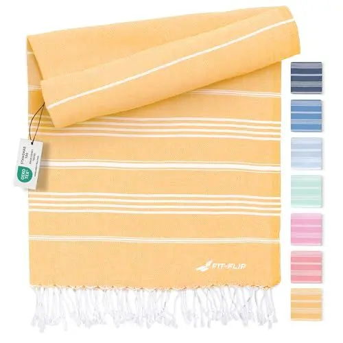 Produktbild: Fit-Flip Hamamtuch aus 100% Baumwolle – saugfähig und schnelltrocknend – türkisches Saunatuch, Strandtuch, Duschtuch, Badetuch, Yogatuch – Honey – 100x200cm Sultan