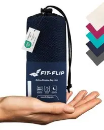 Produktbild: Fit-Flip Hüttenschlafsack Baumwolle - ultraleichter Innenschlafsack 325g - dünner Reiseschlafsack - kompakt, klein & seidig weich - Schlafsack Inlett mit Kissenfach - Farbe: Marineblau