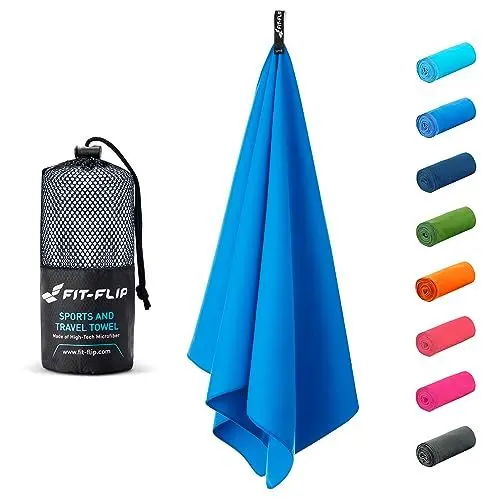 Produktbild: Fit-Flip Microfaser Handtücher - kompakt und leicht - Mikrofaser Handtuch schnelltrocknend - als Reisehandtuch, Sporthandtuch, Strandtuch - Badetuch groß (1x 120x60cm, Sky Blau)