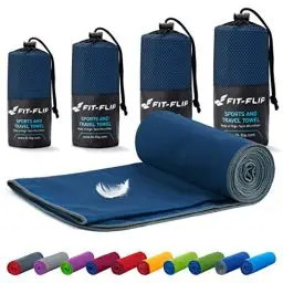 Produktbild: Fit-Flip Mikrofaser Handtuch - kompakt, leicht und schnelltrocknend - Microfaser Handtücher - als Reisehandtuch, Sporthandtuch, Strandtuch und Badetuch groß (100x200cm, Marineblau - Grau)