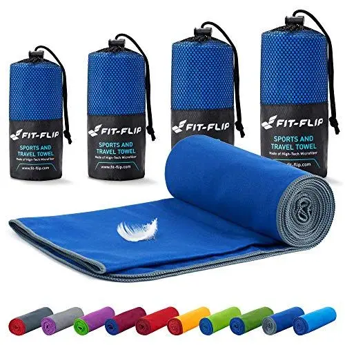 Produktbild: Fit-Flip Mikrofaser Handtuch - kompakt, leicht und schnelltrocknend - Microfaser Handtücher - als Reisehandtuch, Sporthandtuch, Strandtuch und Badetuch groß (40x80cm, Dunkelblau - Grau)