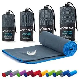Produktbild: Fit-Flip Mikrofaser Handtuch - kompakt, leicht und schnelltrocknend - Microfaser Handtücher - als Reisehandtuch, Sporthandtuch, Strandtuch und Badetuch groß (70x140cm, Dunkelgrau - Blau)
