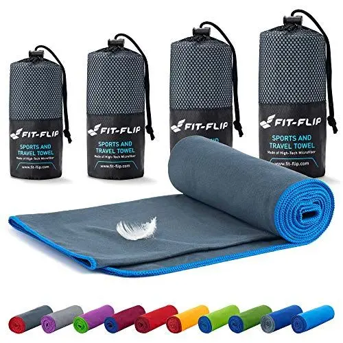 Produktbild: Fit-Flip Mikrofaser Handtuch - kompakt, leicht und schnelltrocknend - Microfaser Handtücher - als Reisehandtuch, Sporthandtuch, Strandtuch und Badetuch groß (70x140cm, Dunkelgrau - Blau)