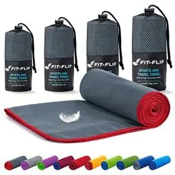 Produktbild: Fit-Flip Mikrofaser Handtuch - kompakt, leicht und schnelltrocknend - Microfaser Handtücher - als Reisehandtuch, Sporthandtuch, Strandtuch und Badetuch groß (70x140cm, Dunkelgrau - Rot)