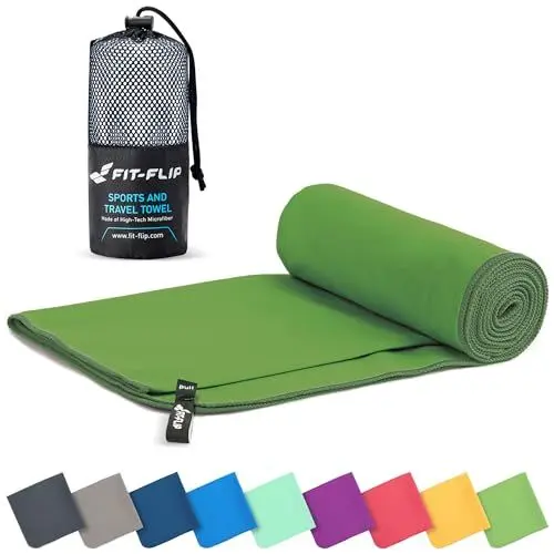 Produktbild: Fit-Flip Mikrofaser Handtuch - kompakte Microfaser Handtücher - ideal als Sporthandtuch, Reisehandtuch, Strandtuch - schnelltrocknend und leicht - Badetuch groß (90x180cm, Waldgrün)