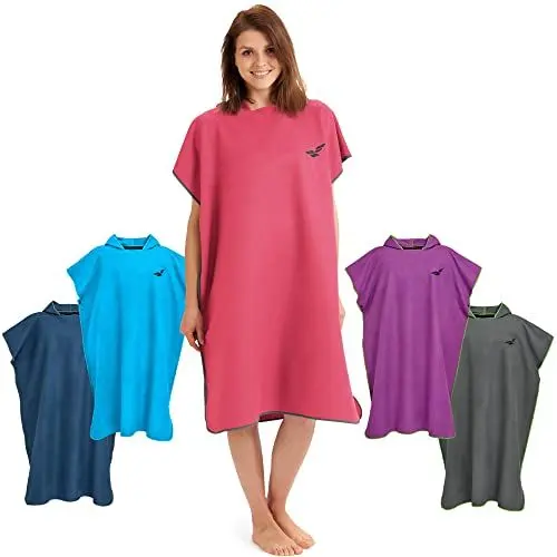 Produktbild: Fit-Flip Surf Poncho Mikrofaser - Umkleidehilfe Strand - Badeponcho für Erwachsene - Duschponcho schnelltrocknend - Strandponcho für Surfer - Surfponchos Ultraleicht (Größe M, Koralle/Grau)