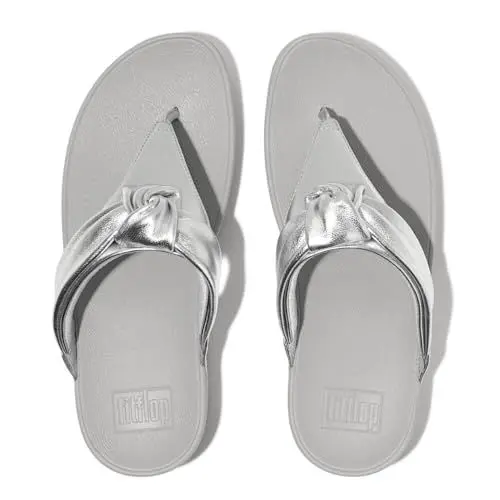 Produktbild: FitFlop Damen Lulu Padded-Knot Metallic-Leather Toe-Post Schiebe-Sandalen, Silber, 40 EU
