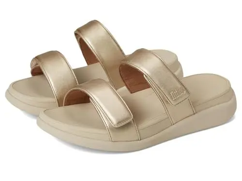 Produktbild: Fitflop Damen F-Mode Go Adjustable Flatform Two-bar Slides Schiebe-Sandalen, Platin, 41 EU