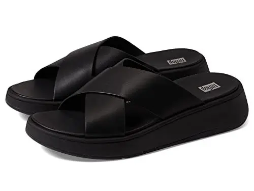 Produktbild: Fitflop Damen F-Mode Leather Flatform Cross Slides Keilsandale, Schwarz, 41 EU