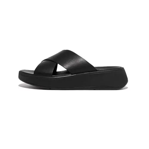 Produktbild: Fitflop Damen F-Mode Leather Flatform Cross Slides Keilsandale, Schwarz, 38 EU