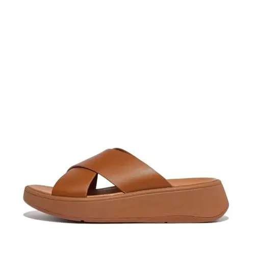 Produktbild: Fitflop Damen F-Mode Leather Flatform Cross Slides Schiebe-Sandalen, Hellbraun, 43 EU