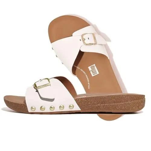 Produktbild: Fitflop Iqushion Adjustable Buckle Leather Slides WIT - Größe 39
