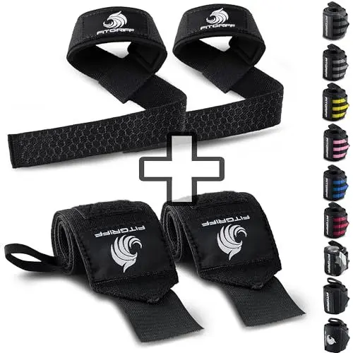 Produktbild: Fitgriff® Handgelenk Bandagen + Zughilfen (2er Set) - für Krafttraining, Fitness, Bodybuilding, Gewichtheben, Gym, Kraftsport - für Frauen und Männer (Black Original (Silicone))