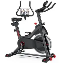 Produktbild: FITINDEX Ergometer Heimtrainer Fahrrad mit Magnetischem Widerstand, 18kg Schwungrad Fitnessbike Indoor Cardio, Hometrainer Spinning Bike mit LCD-Monitor, Ipad Halter, fitnessgeräte für zuhause