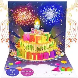Produktbild: FITMITE Geburtstagskarte mit Musik Blowable LED Licht Kerze 3D Pop Up Karte Geburtstag mit Lichtern Happy Birthday Geschenke für Frau, Beste Freundin, Kinder, Schwestern, Familie.