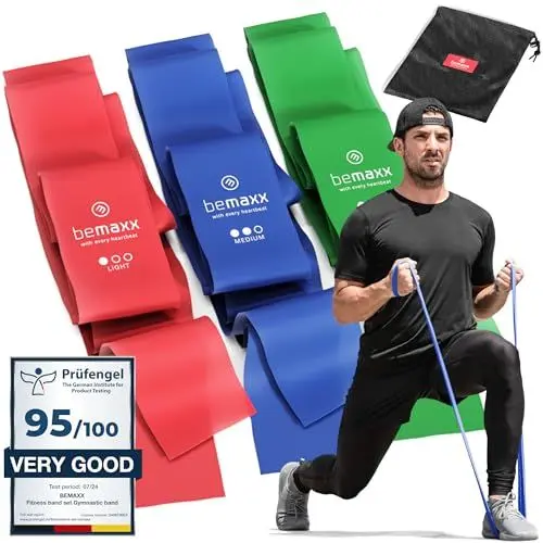 Produktbild: Fitnessbänder 3er Set - Extra Lange 2m Widerstandsbänder + Trainings-eBook | Gymnastikband Fitness Band Gummiband | Trainingsband Resistance Sportband Miniband elastisch Krafttraining Pilates Yoga