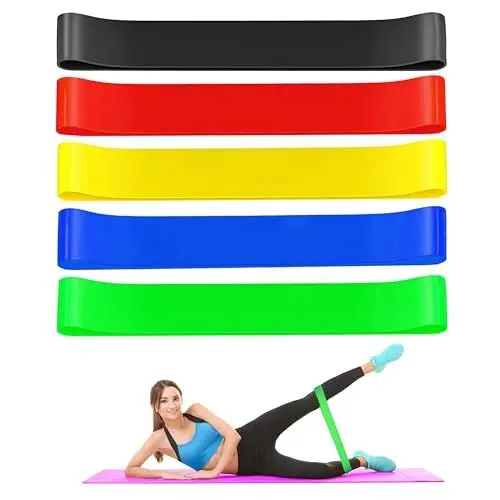 Produktbild: Fitnessbänder, 5 Stück Resistance Band Set in 5 Farben, 60cm Länge，5cm Breite für Gymnastikband,Widerstandsbänder für Yoga, Pilates, Gymnastik und Krafttraining